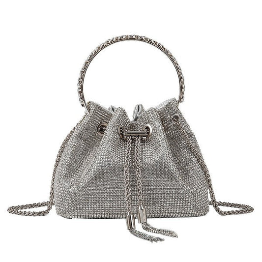 Silver Mini Bucket Bag diamond Sling Purse