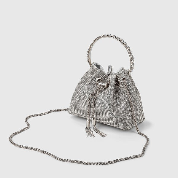 Silver Mini Bucket Bag diamond Sling Purse