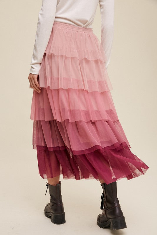 Gradient Style Tiered Mesh Skirt