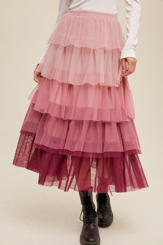 Gradient Style Tiered Mesh Skirt