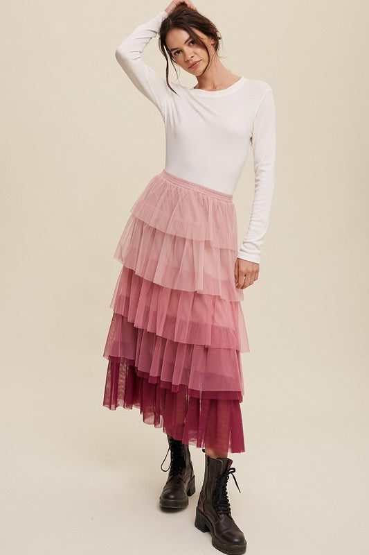 Gradient Style Tiered Mesh Skirt