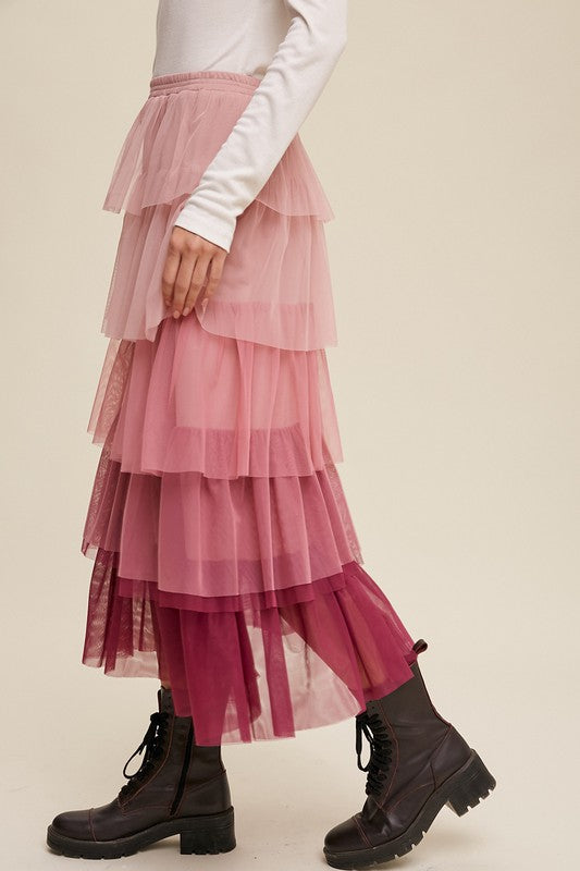 Gradient Style Tiered Mesh Skirt