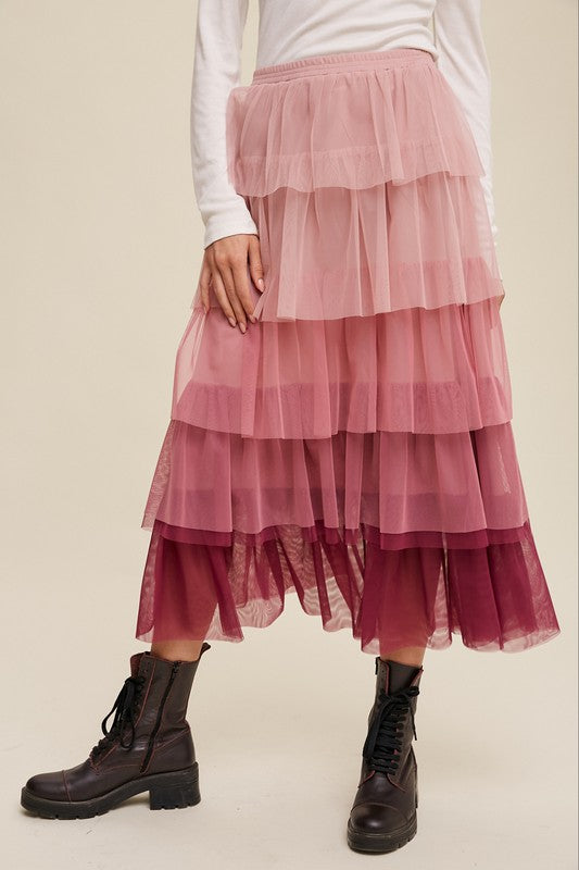 Gradient Style Tiered Mesh Skirt