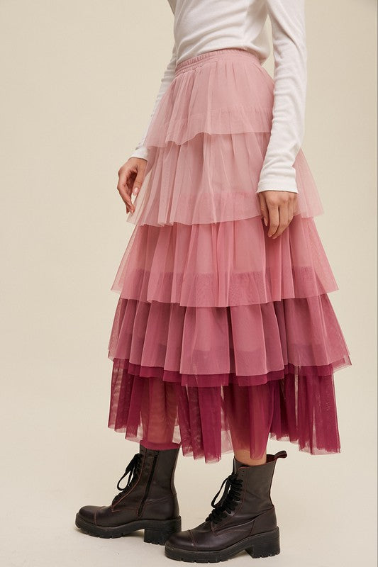 Gradient Style Tiered Mesh Skirt