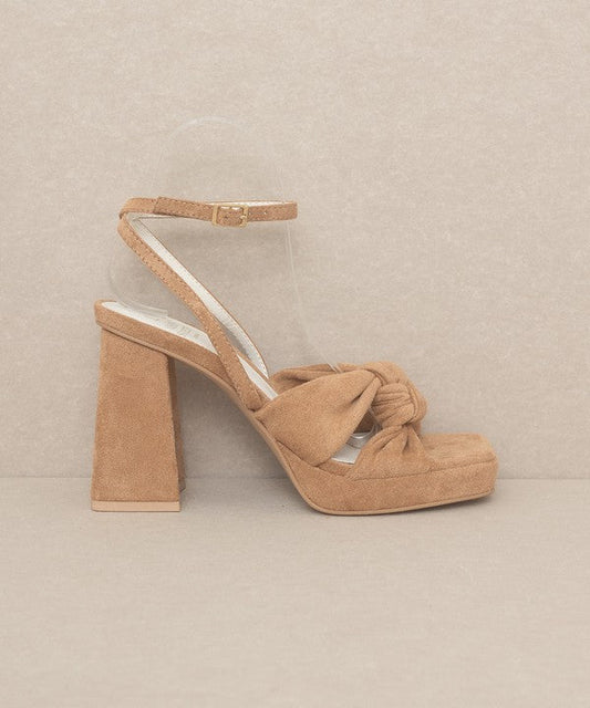 Zoey Almond Knotted Band Platform Heels