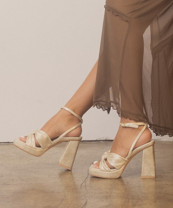 Zoey Light Gold Knotted Band Platform Heels