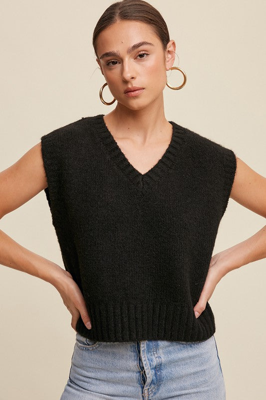 Soft Touch Cropped Knit Sweater Vest