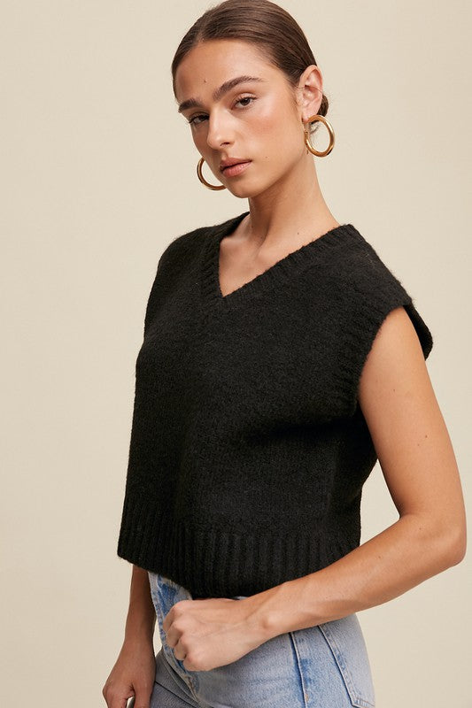 Soft Touch Cropped Knit Sweater Vest