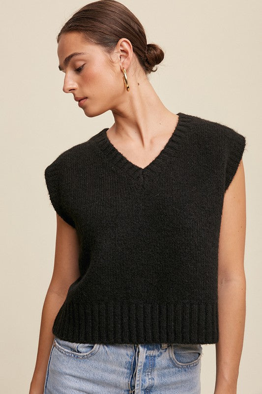 Soft Touch Cropped Knit Sweater Vest