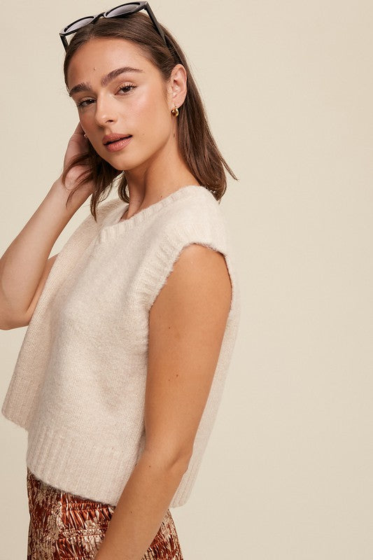 Soft Touch Cropped Knit Sweater Vest