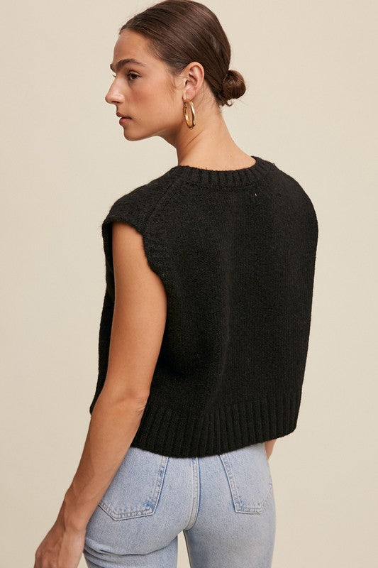 Soft Touch Cropped Knit Sweater Vest