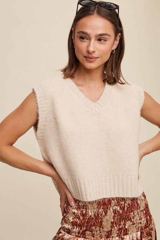 Soft Touch Cropped Knit Sweater Vest