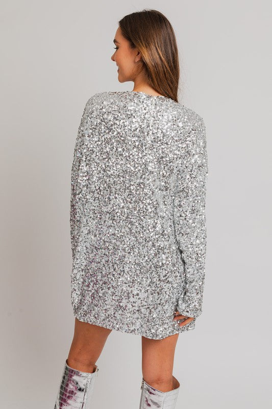 Illuminate The Night Long Sleeve Sequin Mini Dress