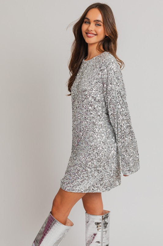 Illuminate The Night Long Sleeve Sequin Mini Dress