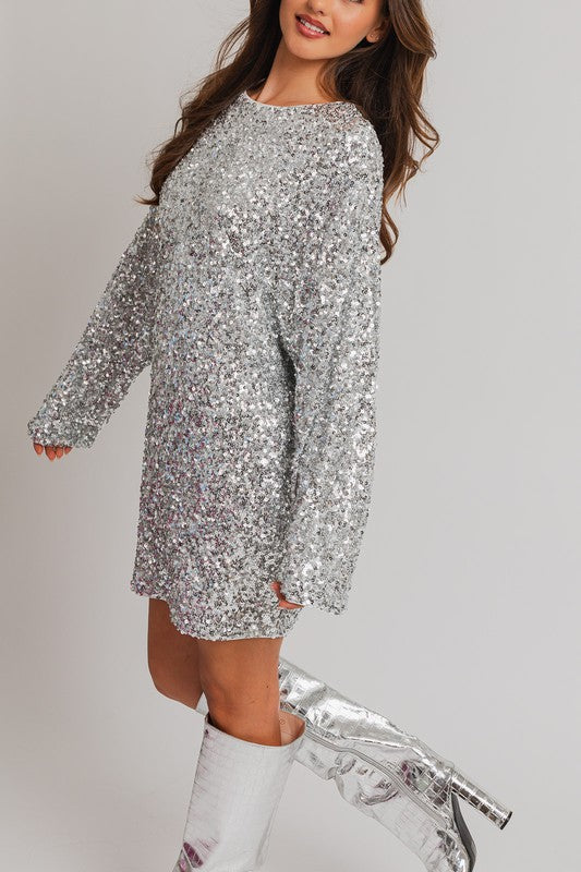 Illuminate The Night Long Sleeve Sequin Mini Dress