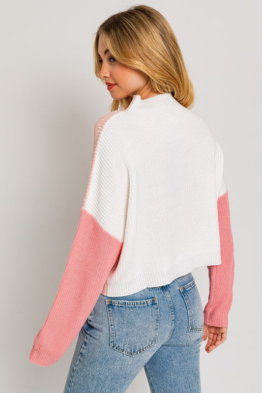 Peach Color Block Oversize Sweater