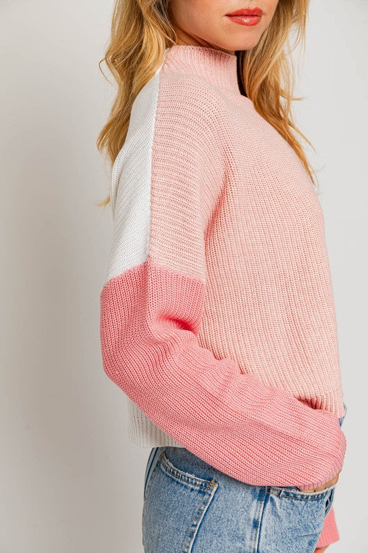 Peach Color Block Oversize Sweater