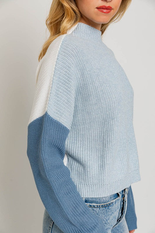 Blue Color Block Oversize Sweater