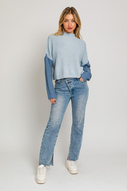 Blue Color Block Oversize Sweater