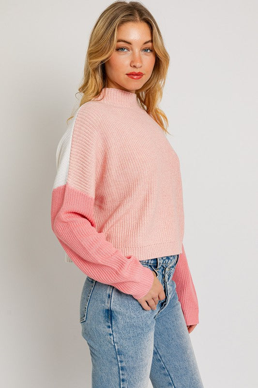 Peach Color Block Oversize Sweater