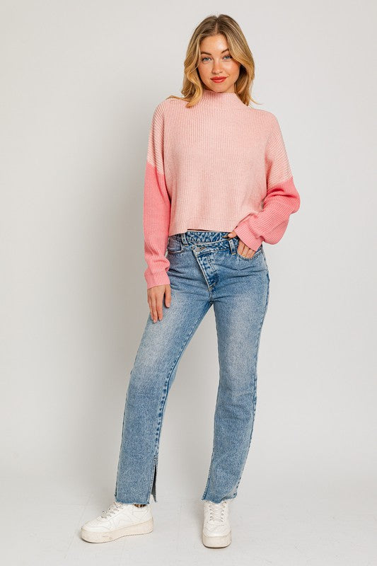 Peach Color Block Oversize Sweater