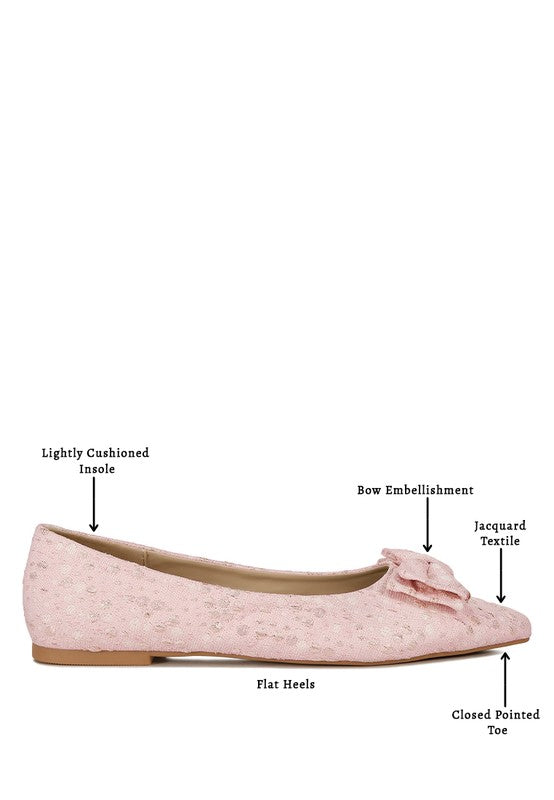 Cicely Jacquard Bow Embellished Ballet Flats