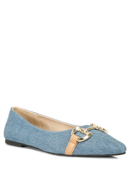 Cressida Denim Horsebit Detail Ballet Flats