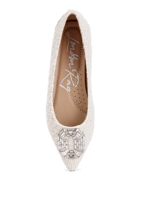 Aria Embellished Jewel Buckle Tweed Ballet Flats