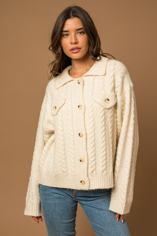 Collared Cable Cardigan