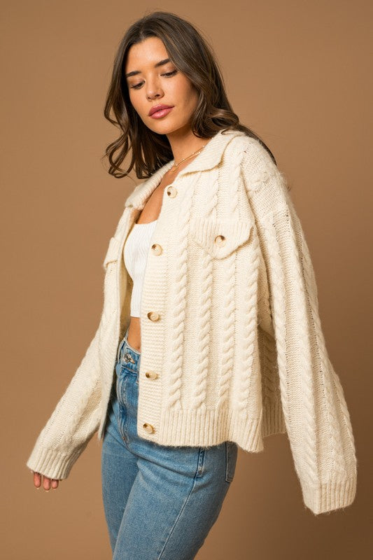 Collared Cable Cardigan