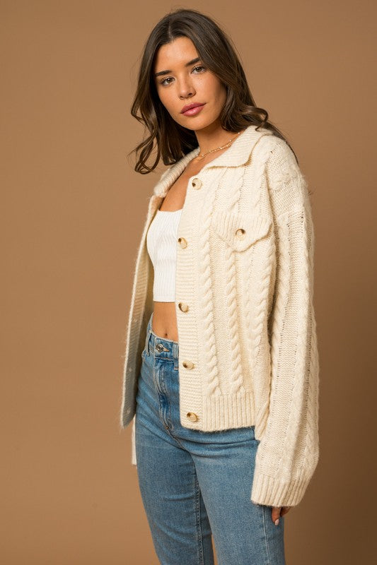 Collared Cable Cardigan