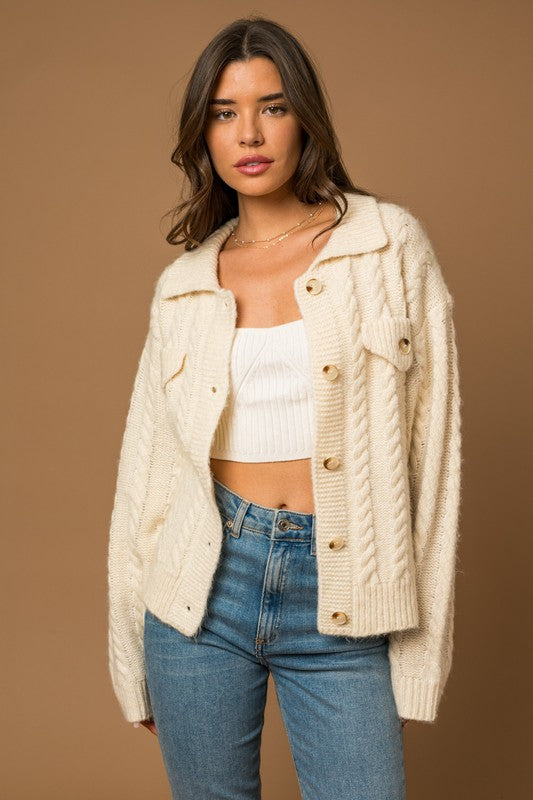 Collared Cable Cardigan