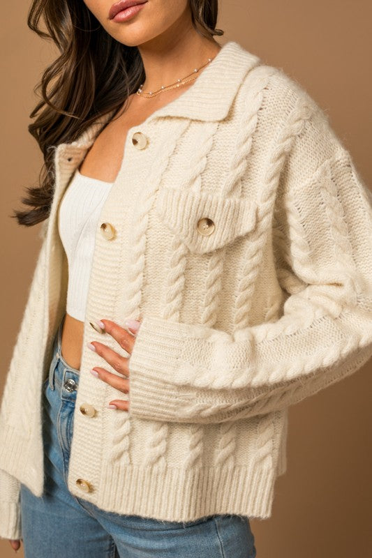 Collared Cable Cardigan