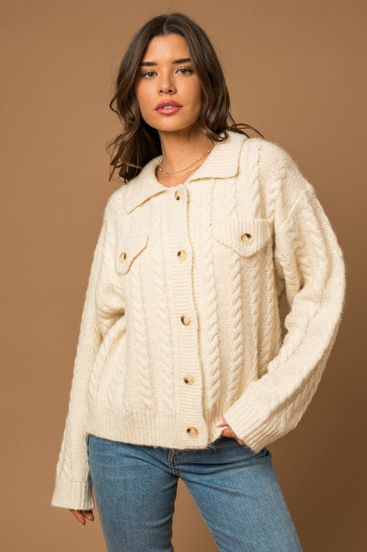 Collared Cable Cardigan