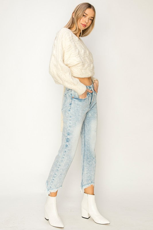 PLUS - HIGH RISE STRETCH CROP FLARE JEANS