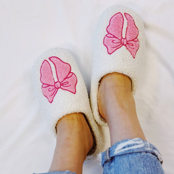 Pink Lounge Bow Cozy Slippers