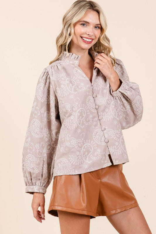 Paisley Eyelet Laced Button-Up Blouse