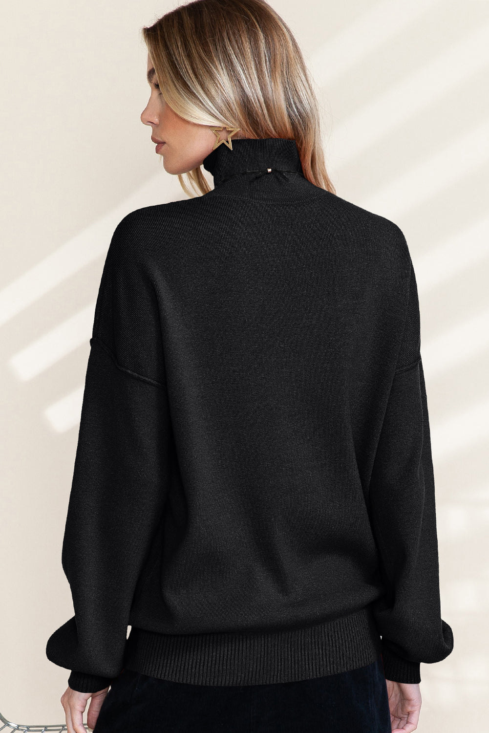 Work It Girl Black Turtleneck Bubble Sleeve Sweater