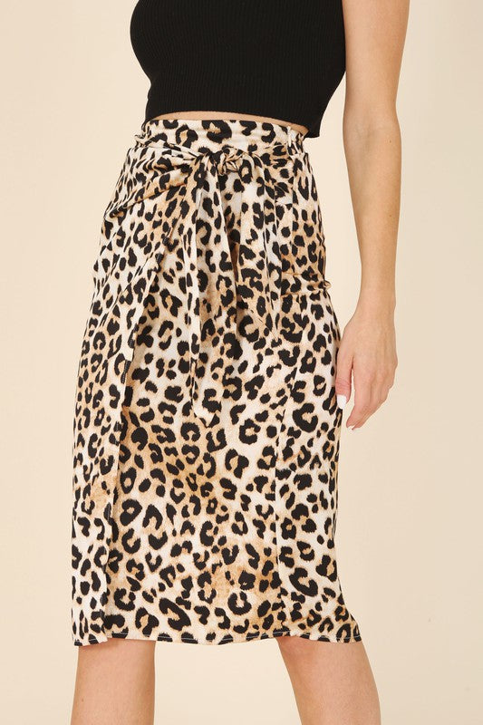 Wild Satin leopard tie skirt