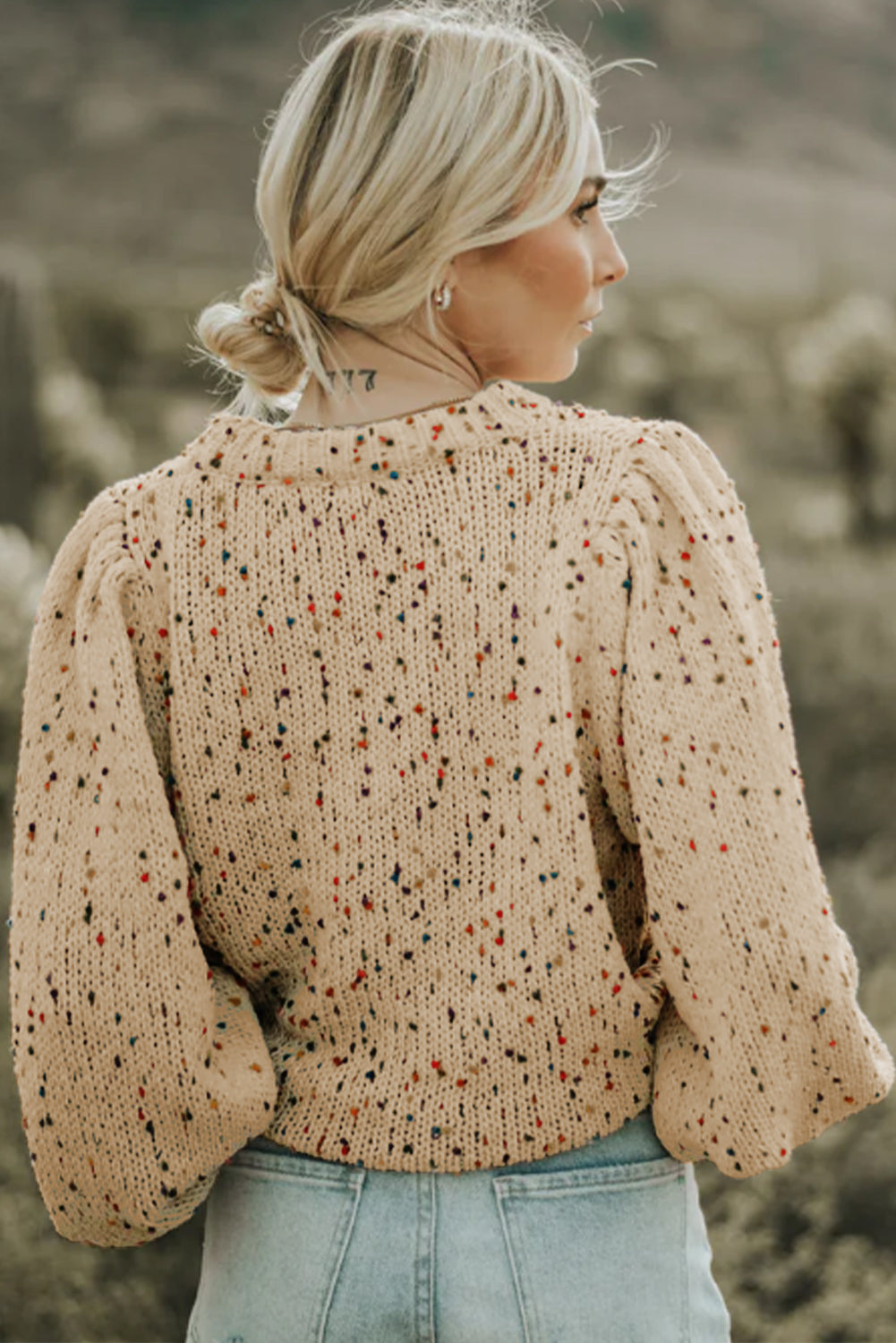 Flaxen Dot Print Long Sleeve Knitted Sweater