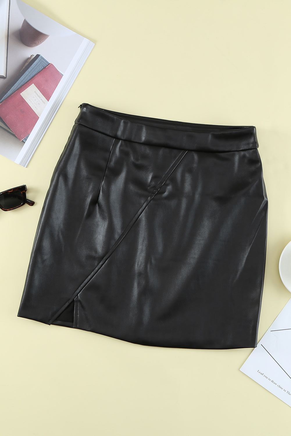 Black Zipper High Waisted Faux Leather Mini Skirt