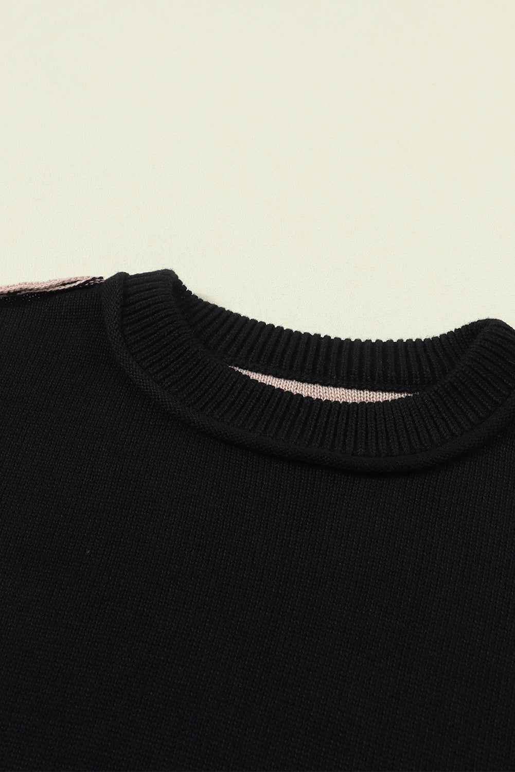 Gray Colorblock Bishop Sleeve Exposed Seam Ribbed Sweater