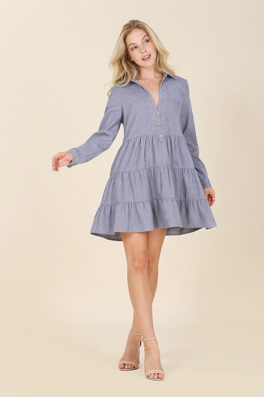 Blue Baby Corduroy Tiered Dress