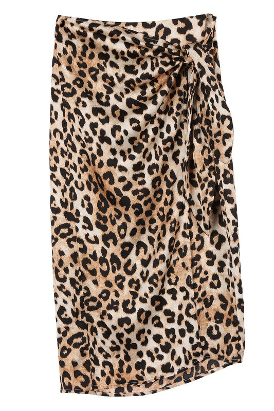 Wild Satin leopard tie skirt