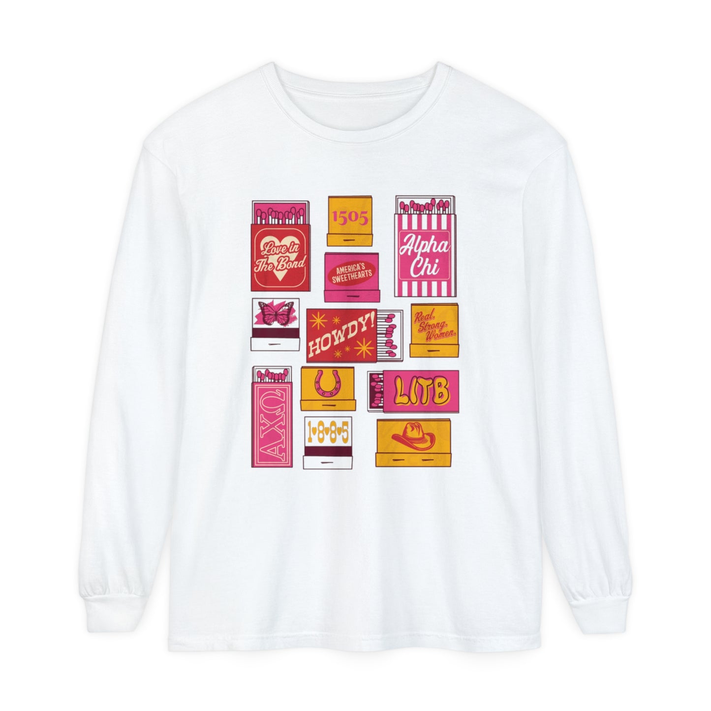 ALPHA CHI MATCHBOOK Unisex Garment-dyed Long Sleeve T-Shirt