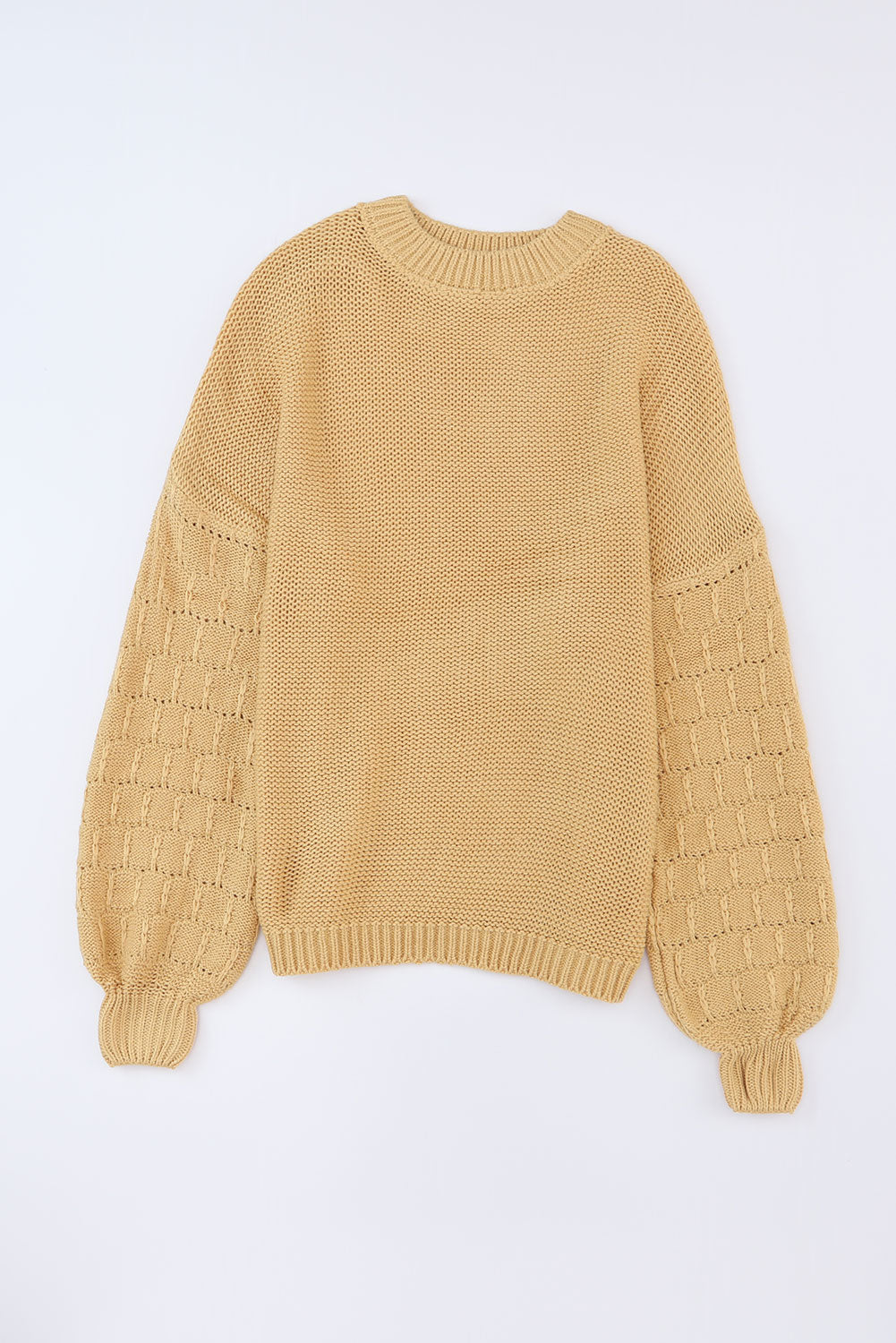 Khaki Casual Hollowed Long Sleeve Knit Sweater