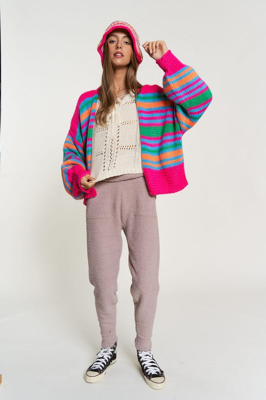 Chunky Knit Multi-Striped  Cardigan