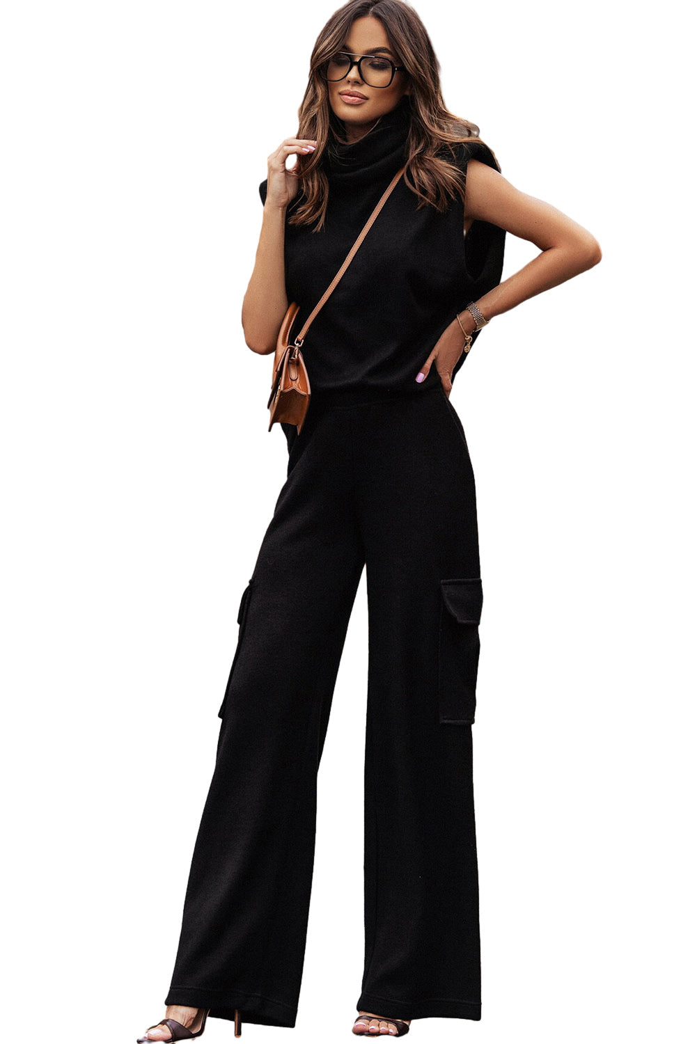 Black High Neck  Cargo Pants Outfit