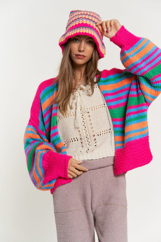 Chunky Knit Multi-Striped  Cardigan