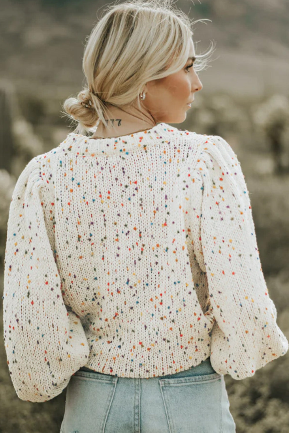 Flaxen Dot Print Long Sleeve Knitted Sweater